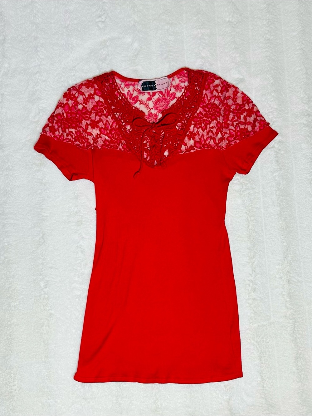 Red Lace Yoke Women's Top